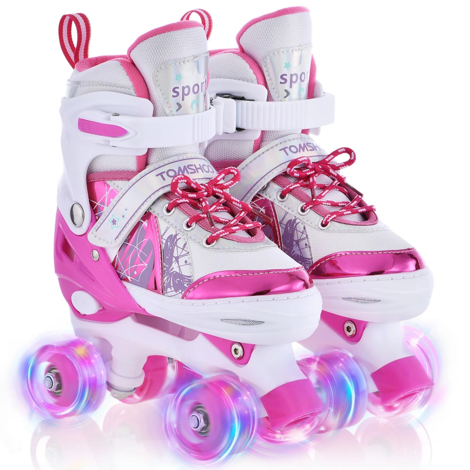 Kids Roller Skates Girls Roller Skates for Girls Boys for Kids 4 Size Adjustable Light Up - silverfoxgoods